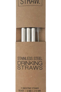 3 Smoothie Straws: Silver w/brush